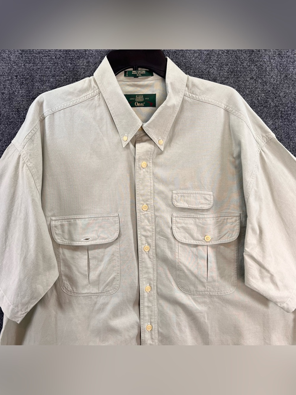 Vintage Orvis Shirt Mens 2XL Beige Cotton Fishing Hiking Outdoor Safari